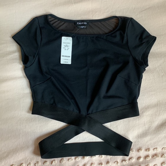 BEBE - (NEW!!) BLACK CROP TOP W MESH in the back - Picture 1 of 12